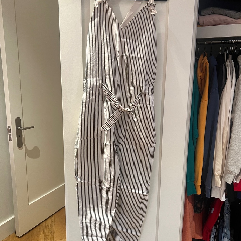 rag & bone White and Navy Striped Cotton Overalls